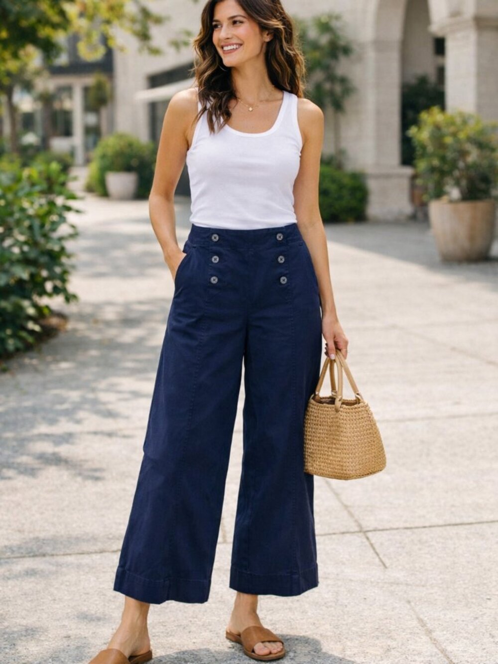 LOFT Navy Sailor-Style Chinos